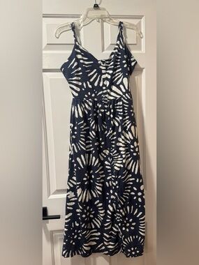 Market & Spruce Navy and White Spaghetti Strap Midi Dress